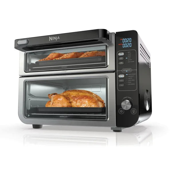 Ninja DCT401 12 in 1 Double Oven With FlexDoor FlavorSeal Smart Finish Rapid Top Convection And Air Fry Bottom Bake Roast Toast Air Fry Pizza