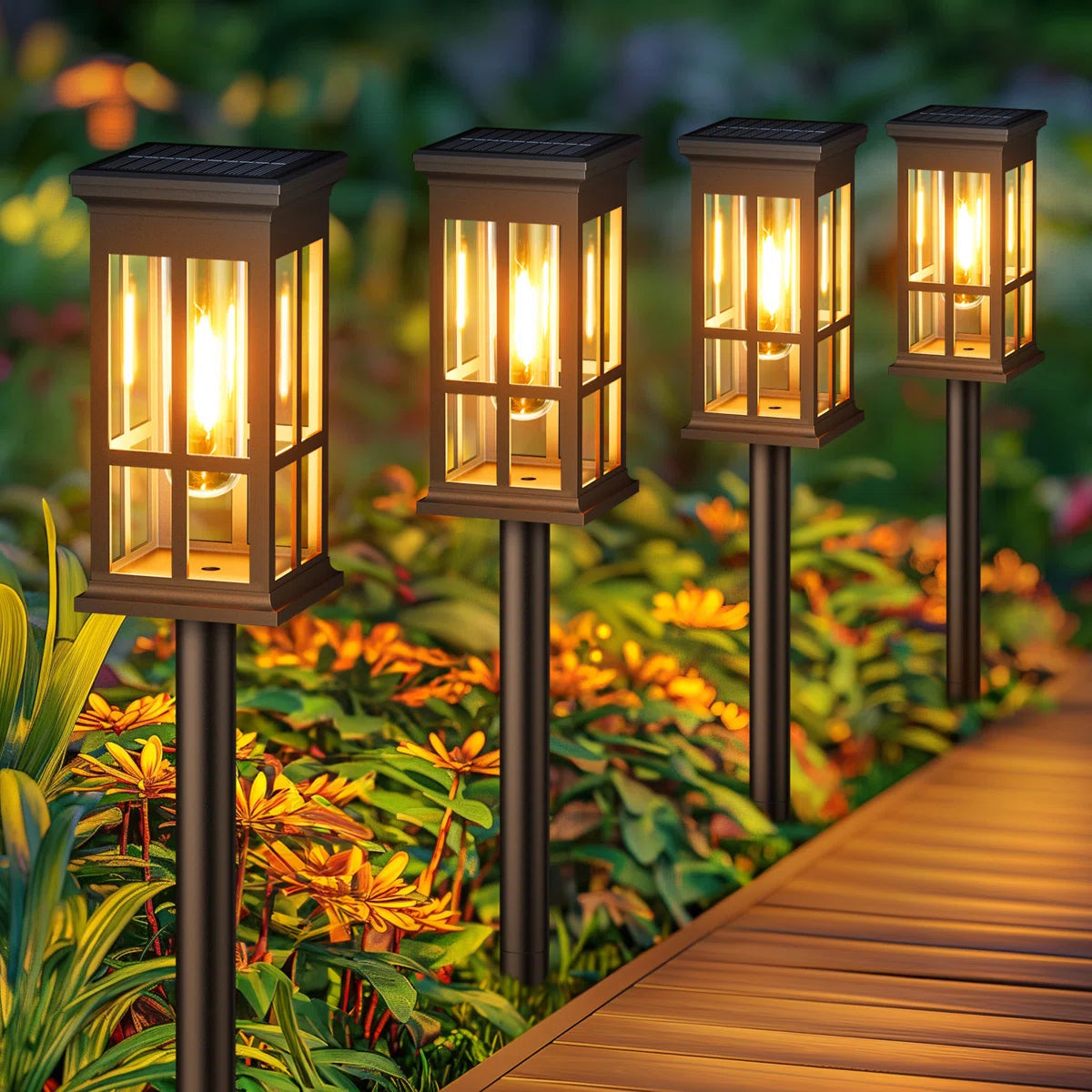 Amzxart 4-Pack Solar Lily Lights - Color Changing Outdoor Garden Lights, IP65 Waterproof
