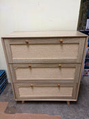 Eumyviv 3-Drawer Rattan Dresser, Rustic Oak *Wood Knobs