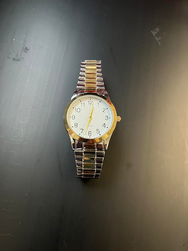 Vintage Accutime Men's Silver and Gold Tone Quartz Watch with Expansion Band WCCME08 - Refurbished