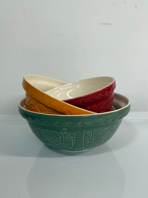 Mason Cash Earthenware 3 Piece In The Forest Embossed Mixing Bowl Set 2002.148/150/151 - Like New