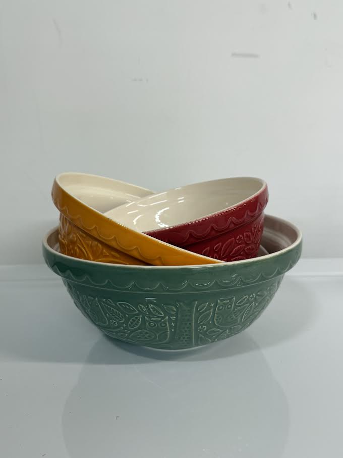 Mason Cash Earthenware 3 Piece In The Forest Embossed Mixing Bowl Set 2002.148/150/151 - Like New
