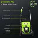 Tondeuse à gazon électrique Greenworks 9 A avec cordon de 14 pouces LMA123 - Remis à neuf