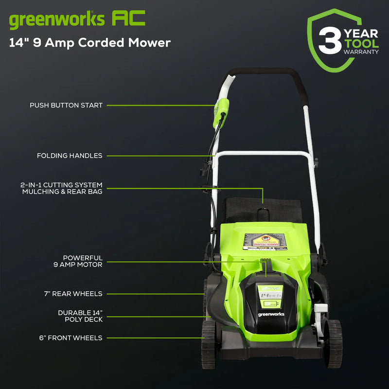 Greenworks 9 Amp Electric Lawn Mower with 14" Cord LMA123 - Refurbished