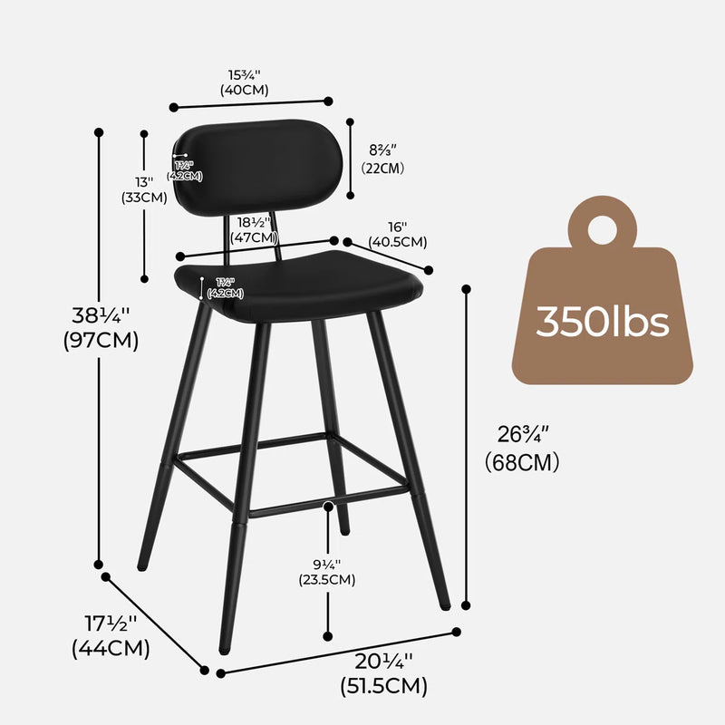 George Oliver26.75" Leather Counter & Bar Stool with Large Seat and Back (Set of 2) C111873787- Refurbished
