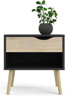 Pemberly Row Engineered Wood 1 Drawer Nightstand in Black Matte & Oak Structure