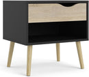 Pemberly Row Engineered Wood 1 Drawer Nightstand in Black Matte & Oak Structure