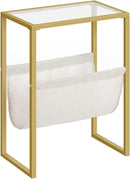 HOOBRO Gold Narrow Side Table with Fabric Magazine Loop