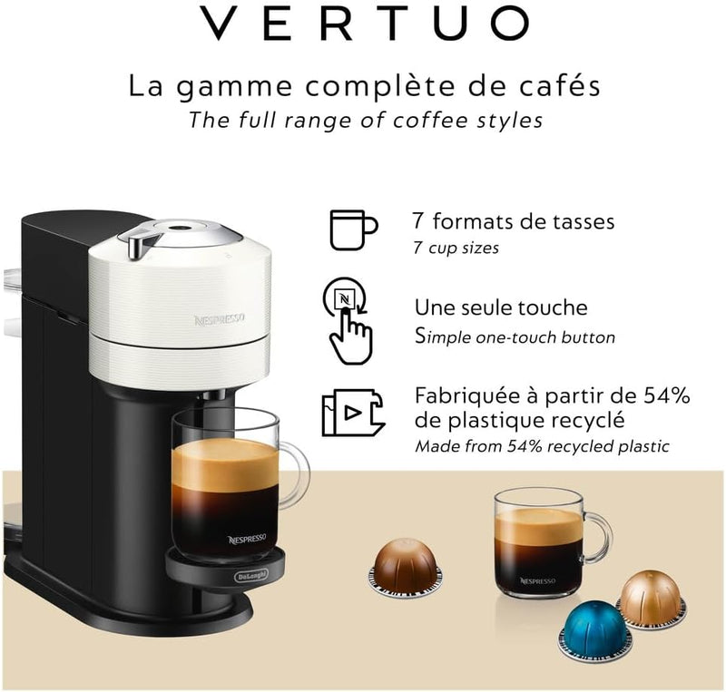 Nespresso Vertuo Next Single Serve Coffee and Espresso Machine by De'Longhi ENV120W - Refurbished