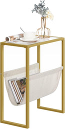 HOOBRO Gold Narrow Side Table with Fabric Magazine Loop