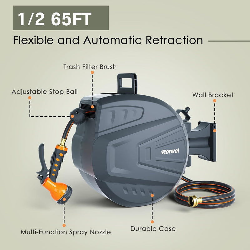 Roywel Retractable Hose Reel 1/2 in x 65ft RY-HR3565 - Refurbished