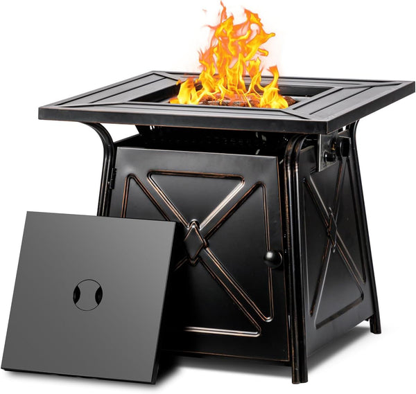 OutVue 28" Liquid Propane Fire Pit Table with Lid &Lava Rocks GFT-96856 - Refurbished