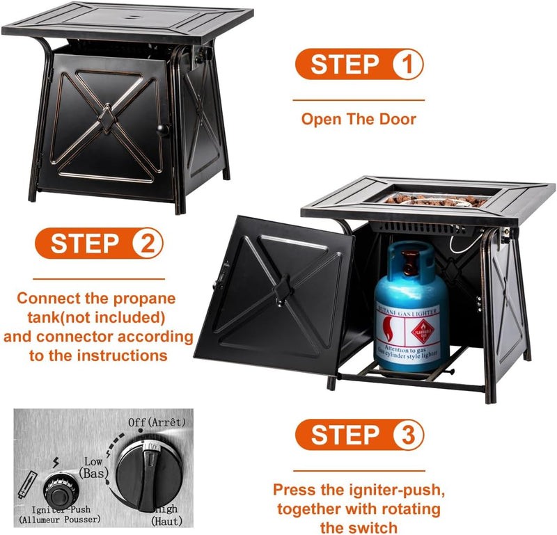OutVue 28" Liquid Propane Fire Pit Table with Lid &Lava Rocks GFT-96856 - Refurbished