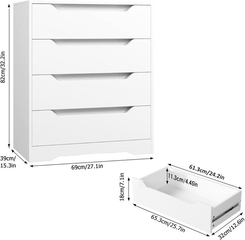 HOSTACK White 4 Drawer Dresser HOS-PB-078 - Like New