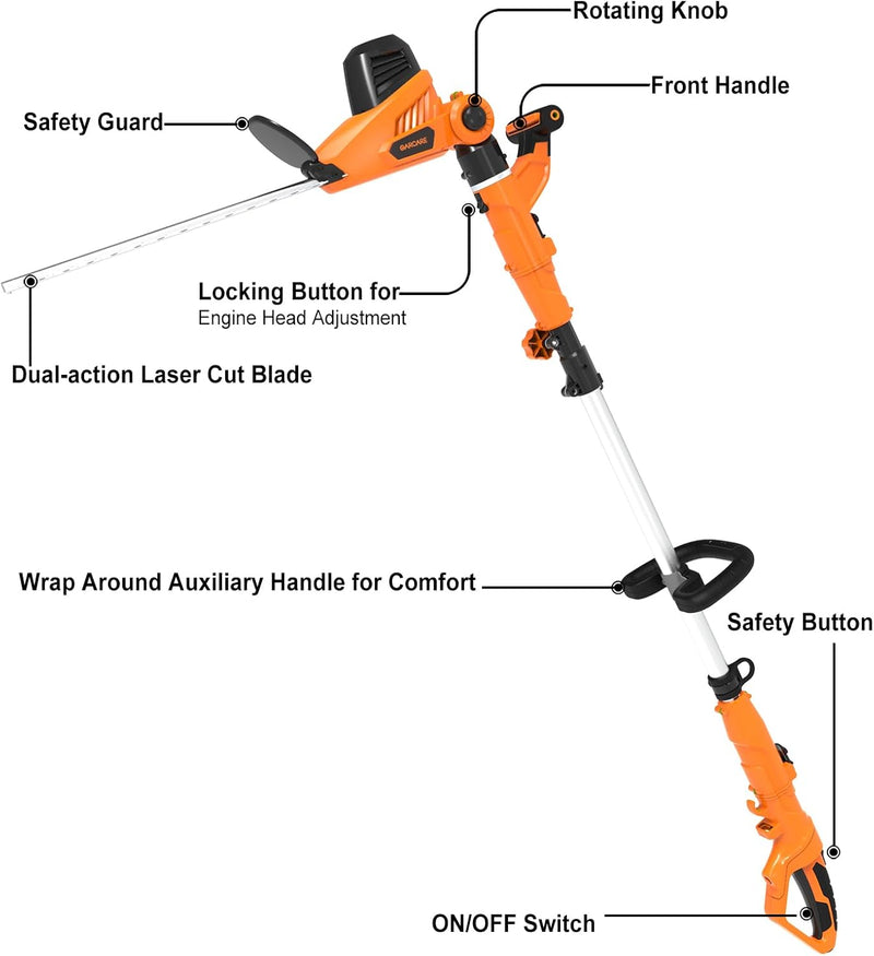 Garcare 2-in-1 Corded Pole Hedge Trimmer GPHT06 - Refurbished