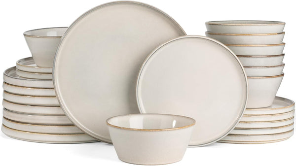 Famiware 24 Piece Stoneware Dinnerware Set for 8 in Gray/White B0D4TTW9TC - Refurbished
