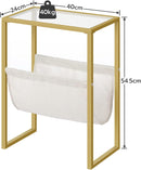 HOOBRO Gold Narrow Side Table with Fabric Magazine Loop