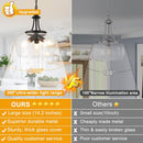 UnicozoHome 3-Light Matte Black 14.2" Clear Glass Shade Pendant Light