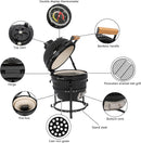 Outvita Portable 13" Round Kamado Charcoal Grill with Built-In Thermometer