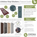 Ekena Millwork Vinyl Shutters – 12" x 55" – White – Set of 2