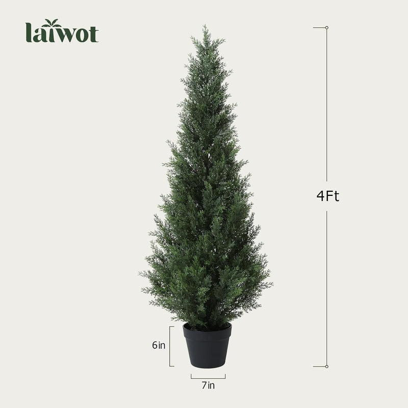 DR.Planzen 4 ft. Artificial Indoor/Outdoor Topiary Cedar Tree, Fake Cypress Trees, Fake UV Resistant Potted Plants (Set of 2) BS1.2m-2 - Refurbished