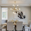 Modern Gold Sputnik Chandelier with 12 Opal Glass Globe Lights