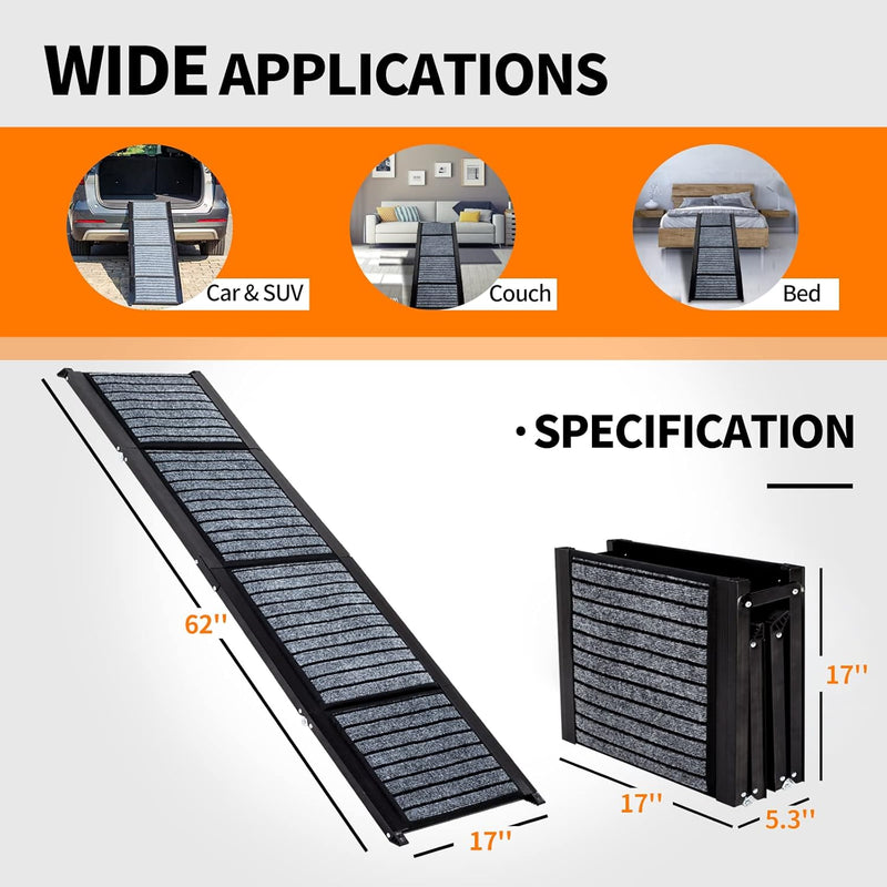 Cjymmfan 62" x 17" Folding Car Ramp for Medium & Large Dogs with Non-Slip Rug Surface ‎PD-007 - Refurbished