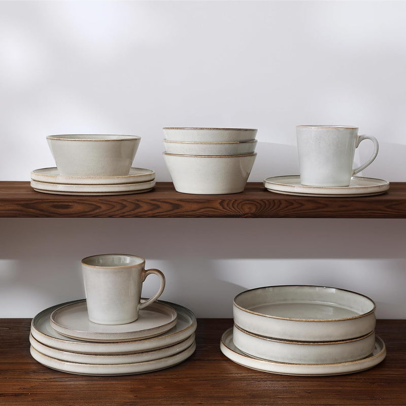 Famiware 24 Piece Stoneware Dinnerware Set for 8 in Gray/White B0D4TTW9TC - Refurbished