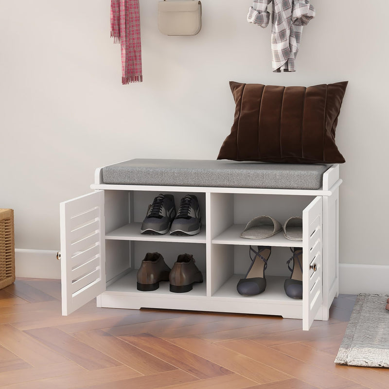 AndMakers White 28.74 in. Bedroom Bench with 2 Barn Doors W282P144349 - Refurbished