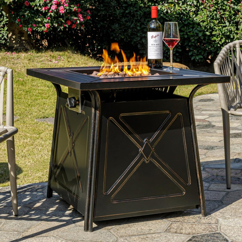OutVue 28" Liquid Propane Fire Pit Table with Lid &Lava Rocks GFT-96856 - Refurbished
