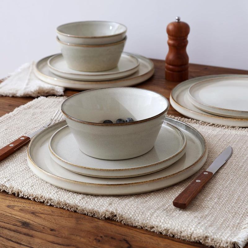 Famiware 24 Piece Stoneware Dinnerware Set for 8 in Gray/White B0D4TTW9TC - Refurbished