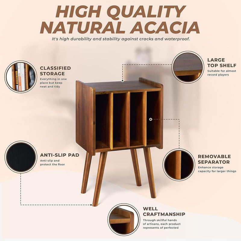 2BHOME Wooden LP Record Player Stand with 4 Cabinets 2BTC