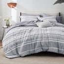 Bedsure 7 Piece Grey & White Stripped Queen Comforter Set B09SHR9KVZ - Like New