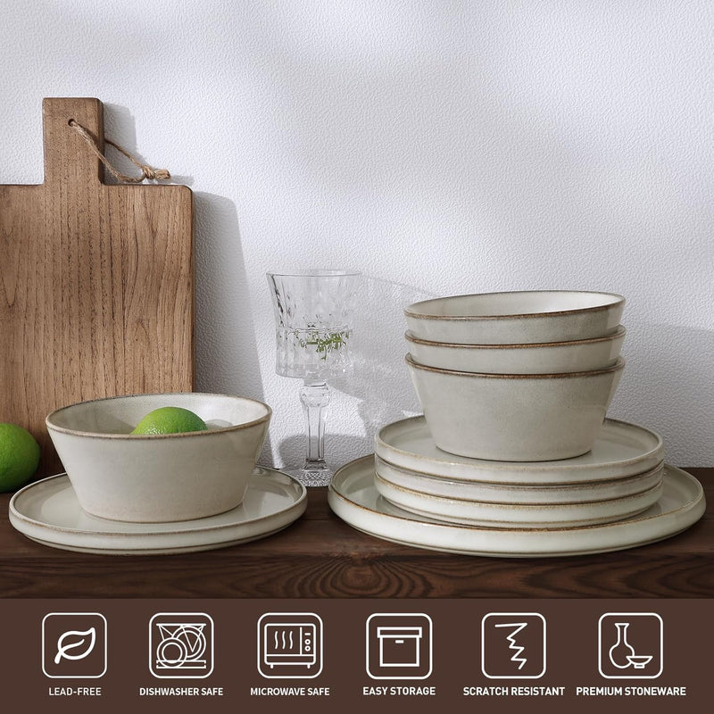 Famiware 24 Piece Stoneware Dinnerware Set for 8 in Gray/White B0D4TTW9TC - Refurbished