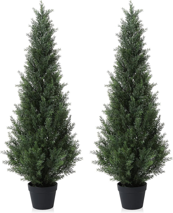 DR.Planzen 4 ft. Artificial Indoor/Outdoor Topiary Cedar Tree, Fake Cypress Trees, Fake UV Resistant Potted Plants (Set of 2) BS1.2m-2 - Refurbished