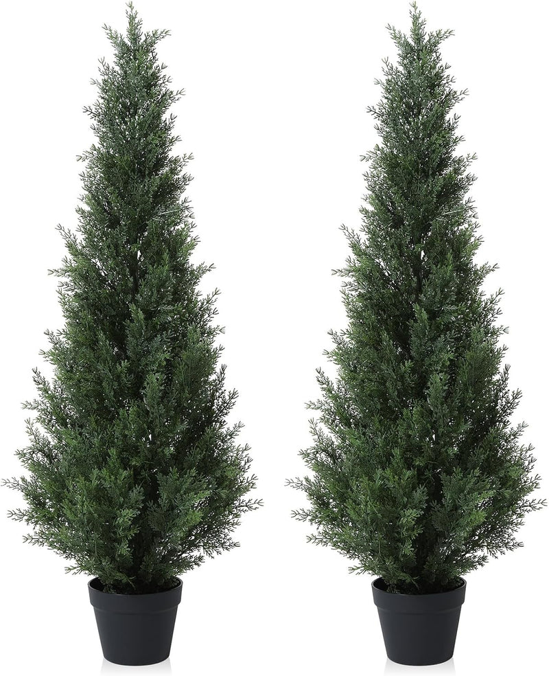 DR.Planzen 4 ft. Artificial Indoor/Outdoor Topiary Cedar Tree, Fake Cypress Trees, Fake UV Resistant Potted Plants (Set of 2) BS1.2m-2 - Refurbished