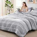 Bedsure 7 Piece Grey & White Stripped Queen Comforter Set B09SHR9KVZ - Like New