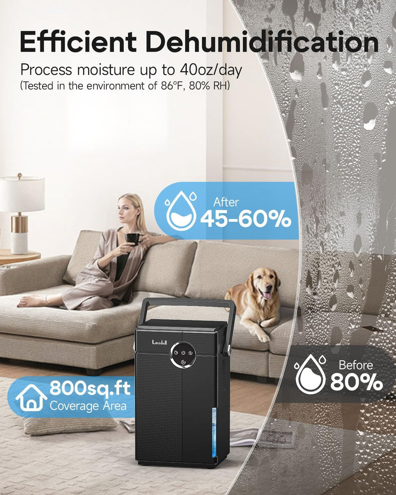 Lacidoll Mini Portable 7 Pint Dehumidifier with Drain Hose - Refurbished