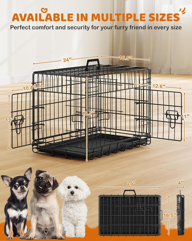 Yaheetech 24 inch Foldable Metal Wire Dog Crate with Double Door & Divider YTCH4153 - Refurbished