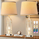 SRJJA Rustic Farmhouse Table Lamps with Nightlight and USB A+C (Set of 2)