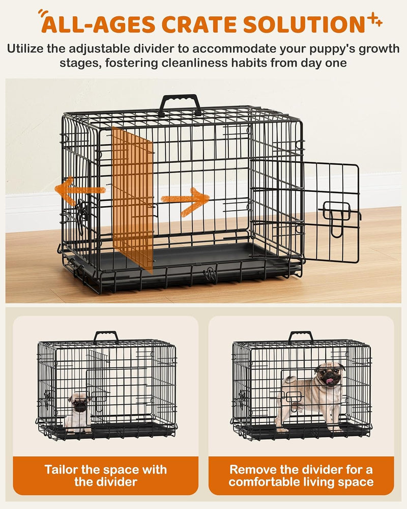 Yaheetech 24 inch Foldable Metal Wire Dog Crate with Double Door & Divider YTCH4153 - Refurbished