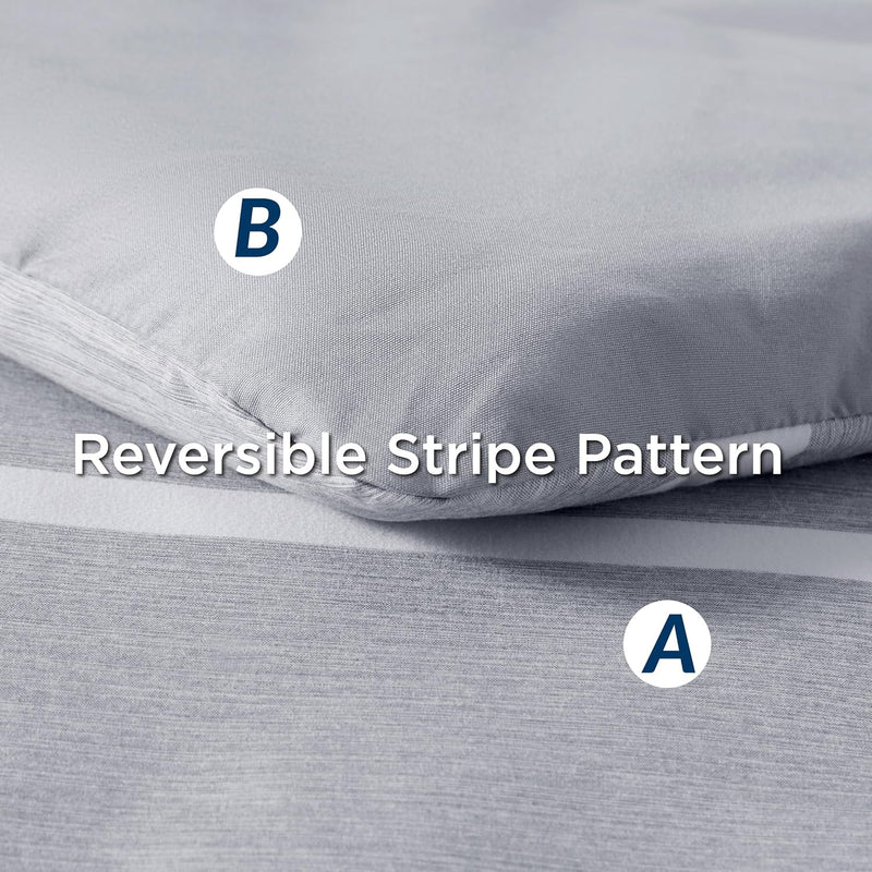 Bedsure 7 Piece Grey & White Stripped Queen Comforter Set B09SHR9KVZ - Like New