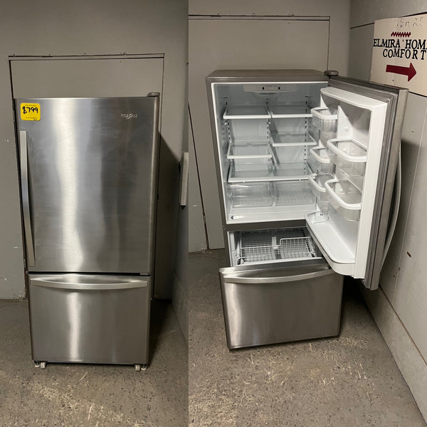 Used Whirlpool Stainless Steel Bottom Mount Fridge