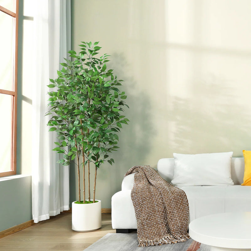 Primrue Adcock Faux Ficus Tree in Pot with White Planter C110129600 - Like New