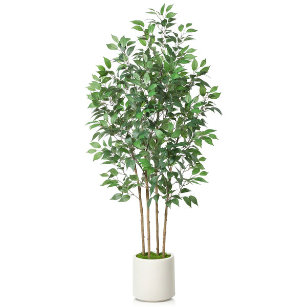 Primrue Adcock Faux Ficus Tree in Pot with White Planter C110129600 - Refurbished