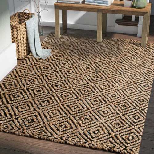 Ebern Designs 5' x 8' Natural Fibre Hand Woven Jute Geometric Rug LFMF1565 - Like New