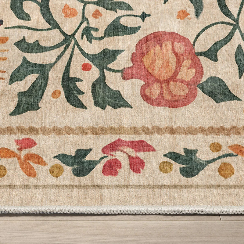 Charlton Home 9'10" x 13' Vintage Floral Beige Flat-Weave Area Rug XTBS3450 - Like New