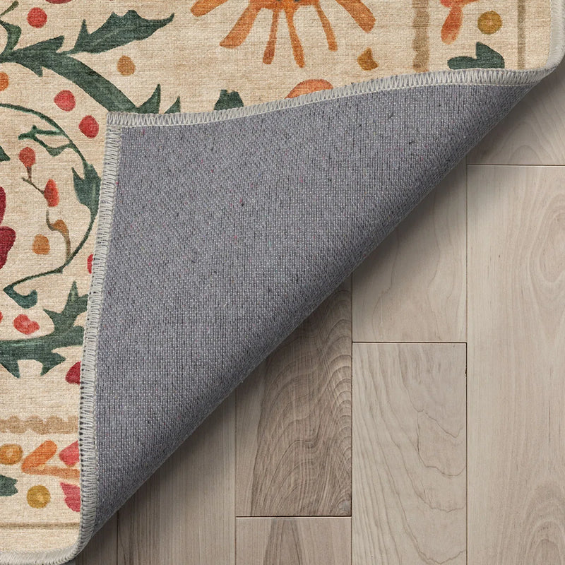 Charlton Home 9'10" x 13' Vintage Floral Beige Flat-Weave Area Rug XTBS3450 - Like New