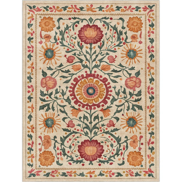 Charlton Home 9'10" x 13' Vintage Floral Beige Flat-Weave Area Rug XTBS3450 - Like New