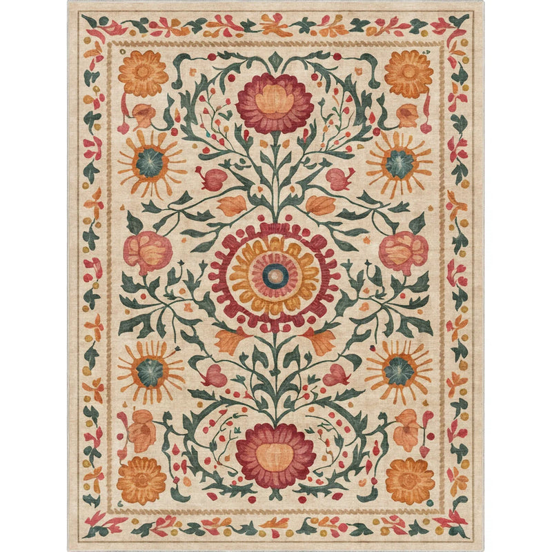 Charlton Home 9'10" x 13' Vintage Floral Beige Flat-Weave Area Rug XTBS3450 - Like New